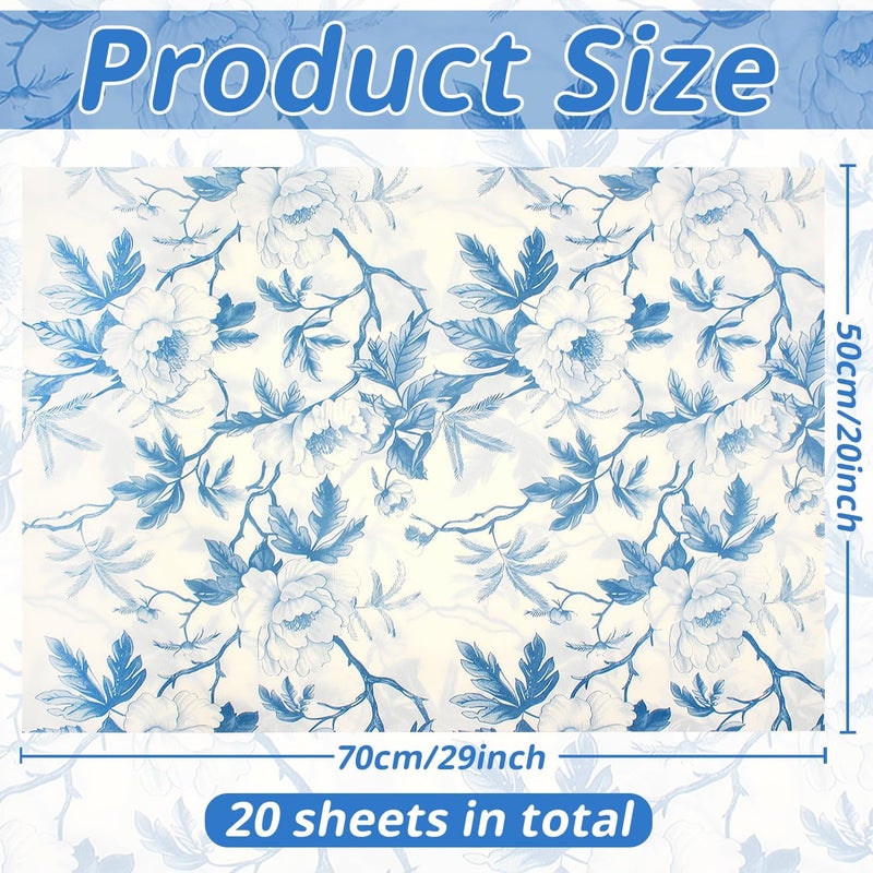 Benvo Floral Tissue Paper 20x29 Inch - 20 Sheets Decoupage Craft Paper for Gift Wrapping, Flower DIY Art Projects, Spring Wedding, Birthday & Baby Shower Decorations(Style M) - Image 2